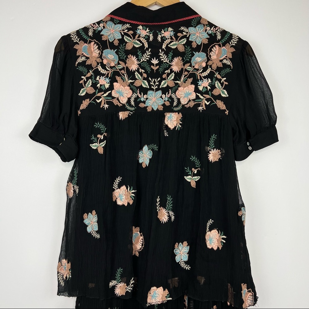 Anthropologie Let Me Be Vivian Floral Dress black tiered embroidered floral S - Picture 7 of 11